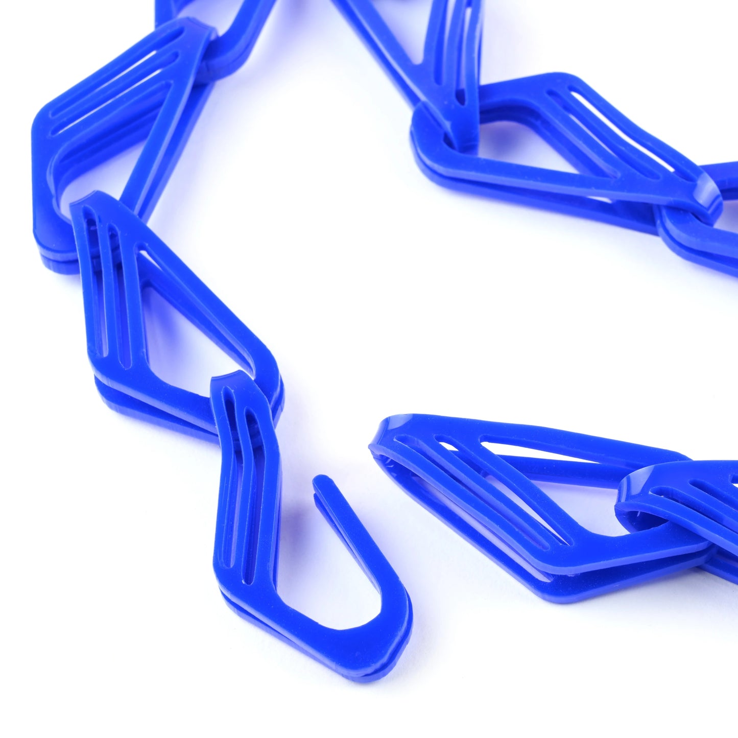 Acrylic blue Halite chain necklace by Roxwoods on a white background