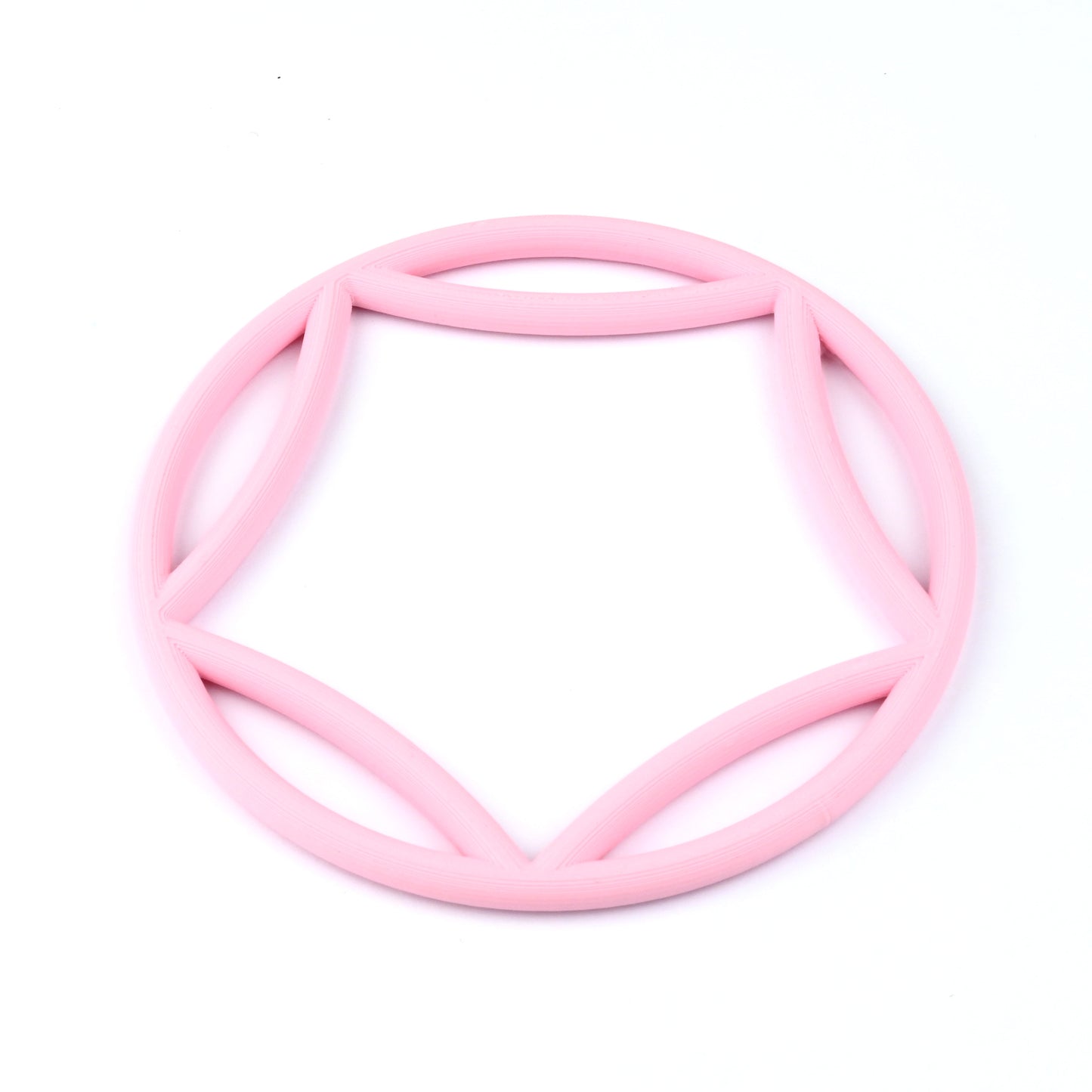 Pale pink bangle with a curved pentagon interior on a white background