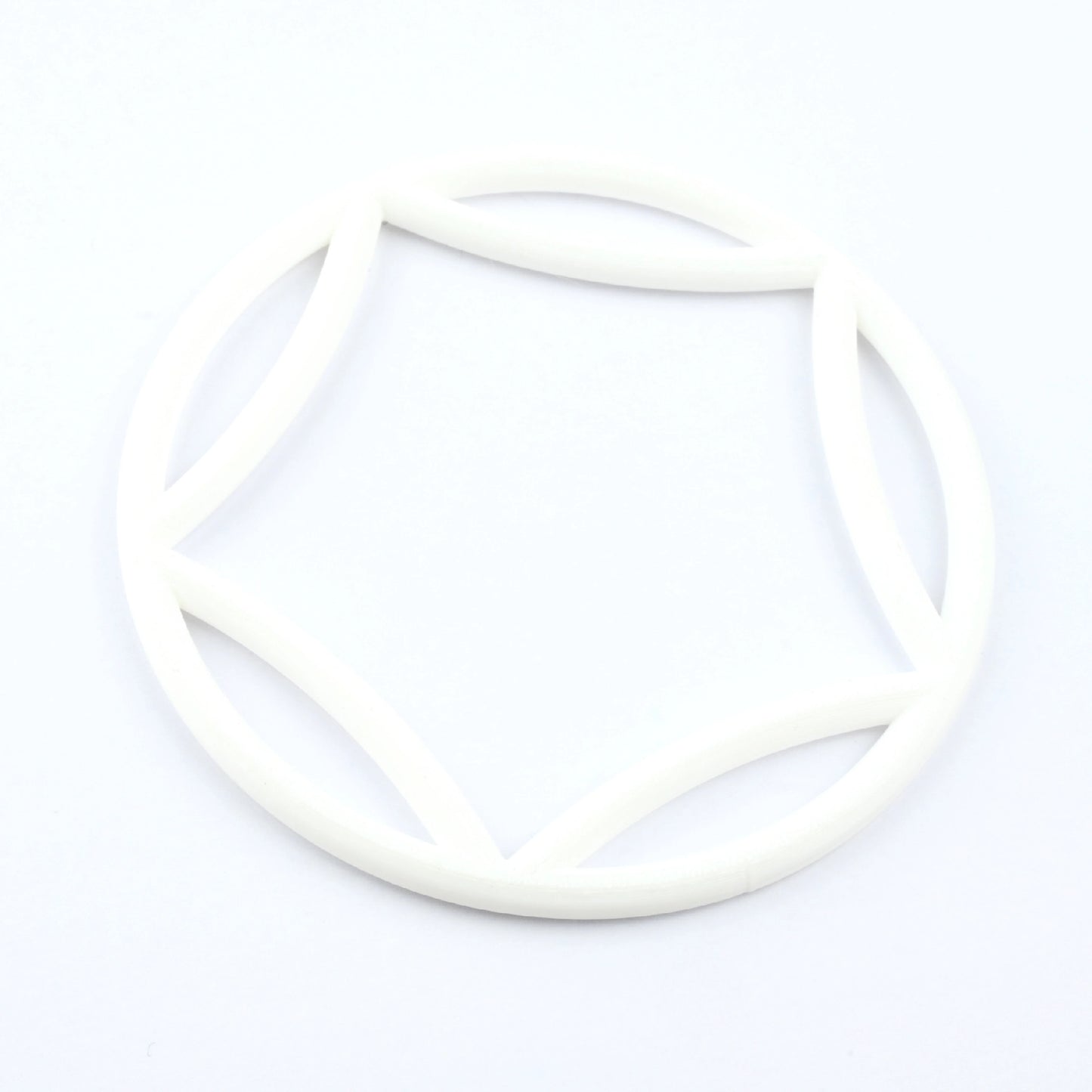 White bangle with a curved pentagon interior on a white background