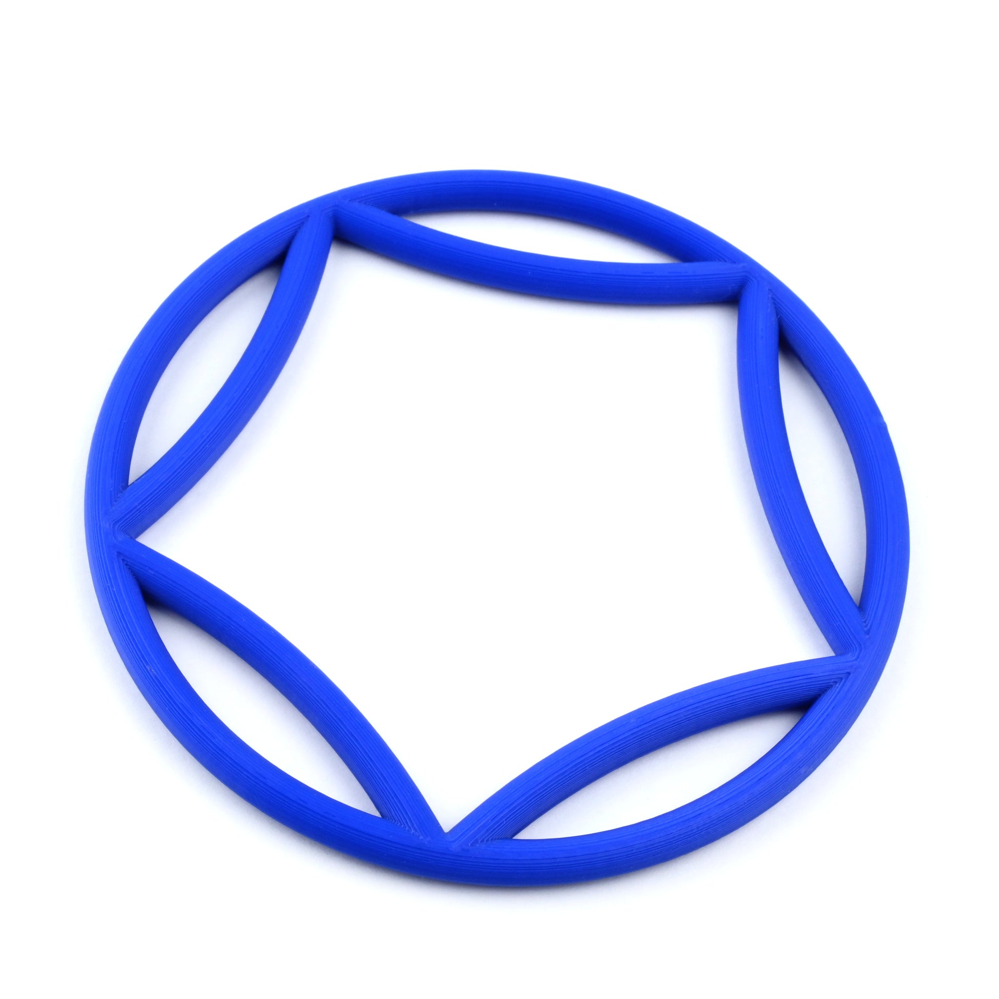 Blue bangle with a curved  pentagon interior on a white background