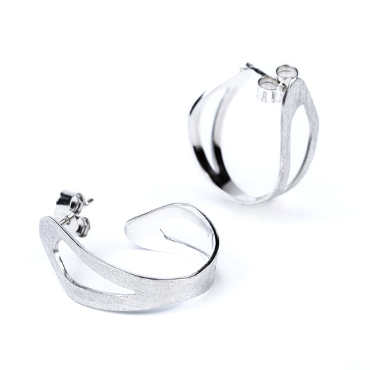 Large Sterling Silver Sculptural Hoop Earrings (50mm)