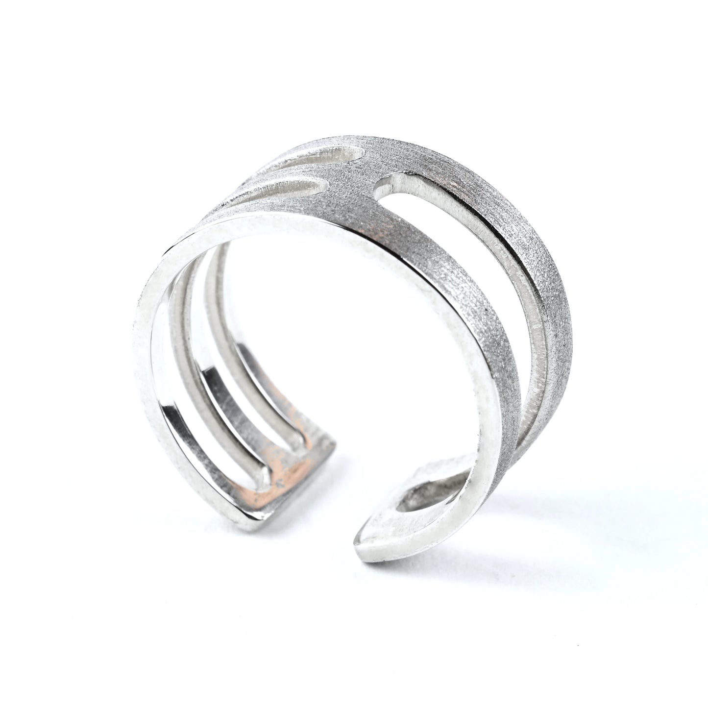 Sterling silver mens ring with geometric shape on a white backgorund