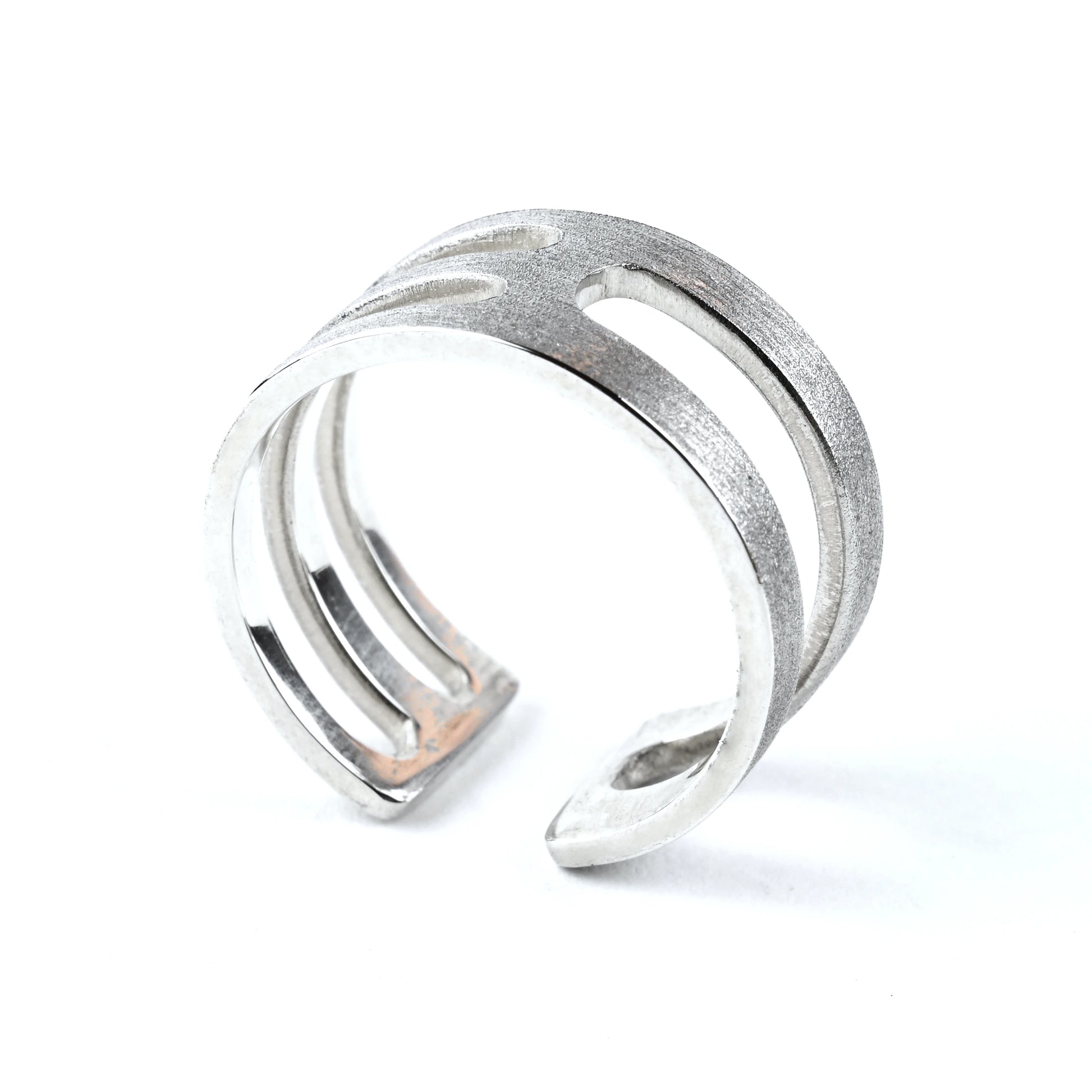 Sterling silver mens ring with geometric shape on a white backgorund