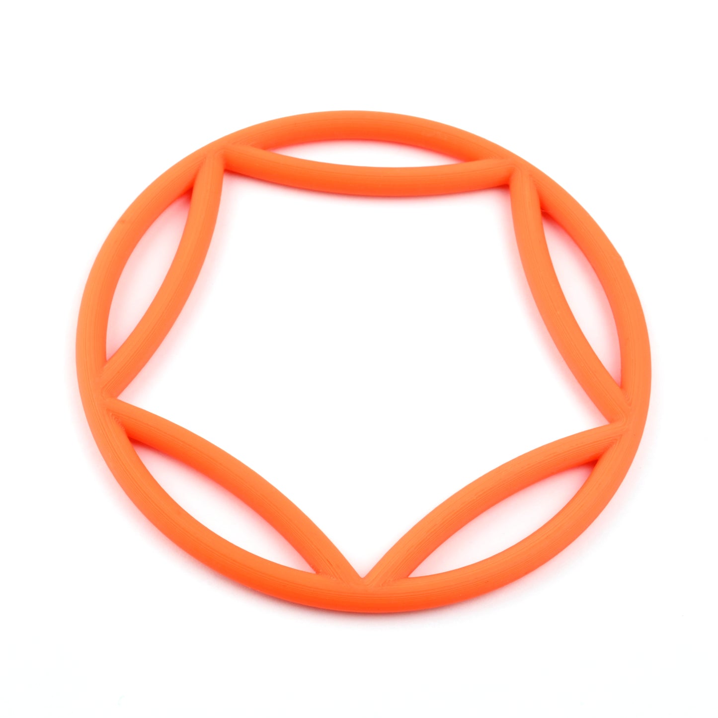 Orange bangle with a curved  pentagon interior on a white background