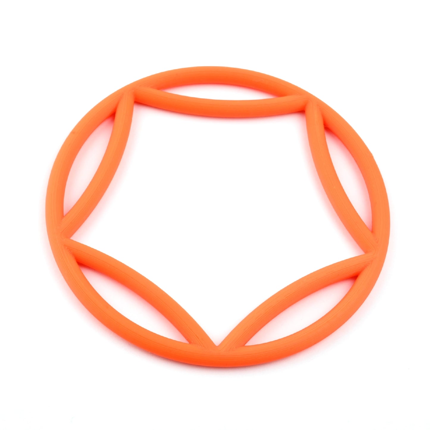 Orange bangle with a curved  pentagon interior on a white background
